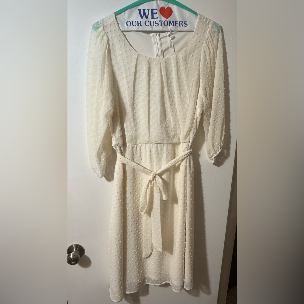 NY Collection Cream Textured Long Sleeve Dress
